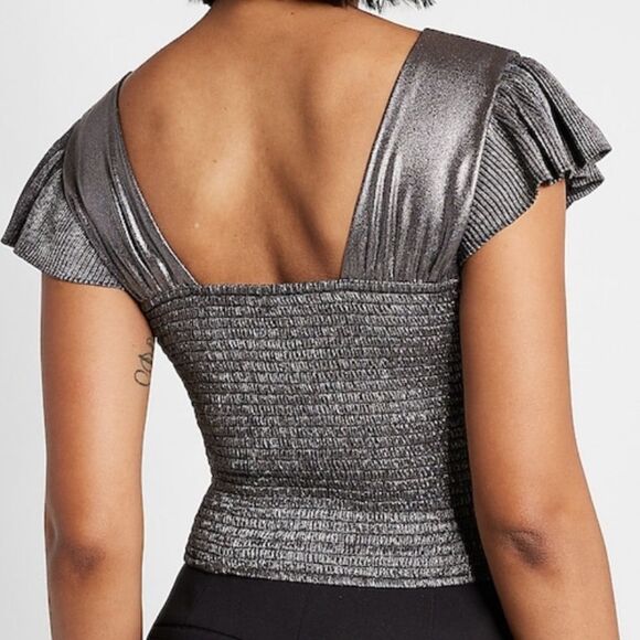 Express Metallic Pleated Cropped Top - Picture 3 of 10